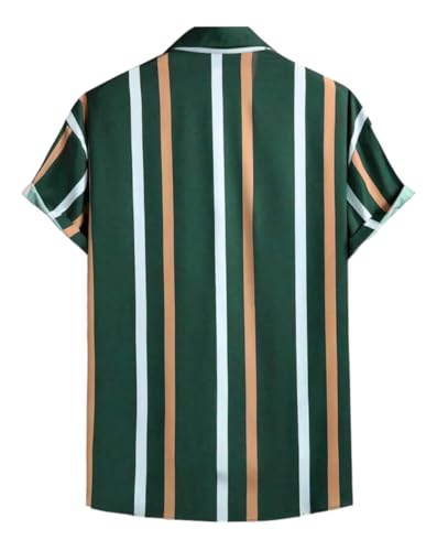 Image of LAMBOO Men's Premium Branded Fabric Striped Print Stretchable Fabric Slim Fit Half Sleeve Cut Away Collar Casual Wear Shirt(in, Alpha, XL, Regular, Green)