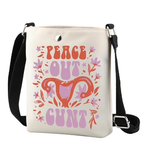 TSOTMO Funny Hysterectomy Gift Peace Out Cunt Feminist Crossbody Bag Hysterectomy Recovery Gifts for Women Wife