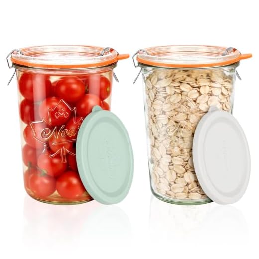 POLYHNIA 2PCS Canning Jars 27oz with 2 Lids Per Jar (Glass Sealing Lid & Plastic Lid),Thick Wide Mouth Sourdough Starter Jars,Airtight Glass Storage Containers for Storage,Pickle,Fermentation