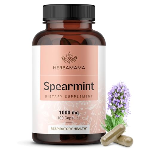 HERBAMAMA Spearmint Capsules - 1000 mg Spearmint Leaf Capsules for Digestive Support - Vegan Non-GMO Digestive & Skin Supplement - 50-Day Supply