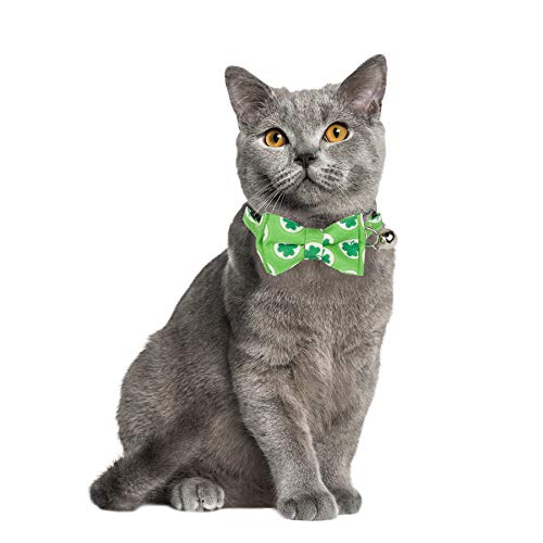 image for PTDECOR St. Patrick's Day Cat Collar Breakaway with Bow Tie and Bell, 