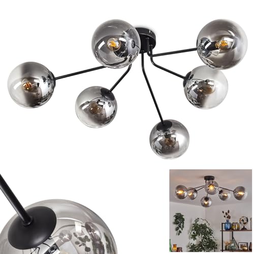 Image of HOFSTEIN Ceiling lamp Gastor, Ceiling lamp Made of Metal/Glass in Black/Smoke/Clear, luminaire in a Modern Design with Glass Shades (Ø 15 cm), 6 x E14, Without Bulbs