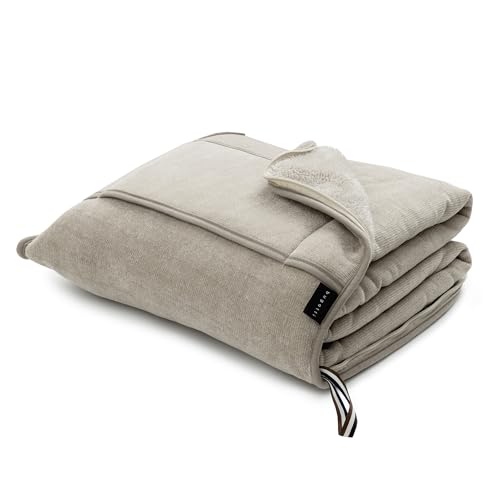 bugatti Reisedecke 130x150 cm - Reisekissen inkl. Decke, kuschelig weich & warm, Flugzeugdecke beige