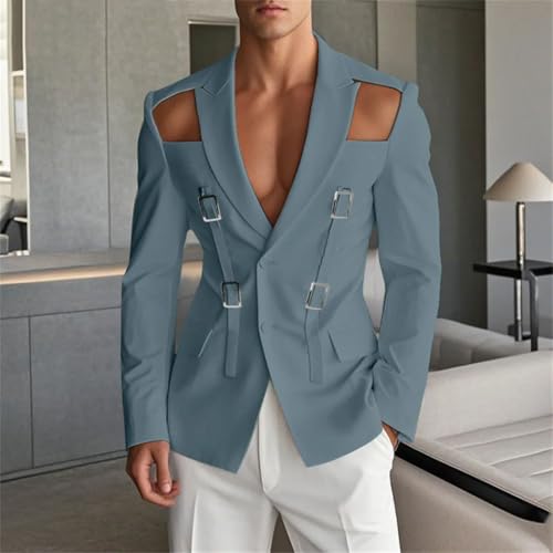 Men American Style Hollow Button Blazer Casual Streetwear Long Sleeve Suit Coat3