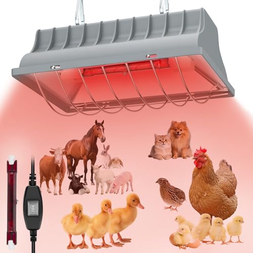 MYPIN Carbon Fiber Heat Lamp 300W/150W Temperature Control IPX4 Waterproof & 10000Hrs Lifespan Dual Wattage Brooder Heater with Chain for Chicks Piglets Poultry