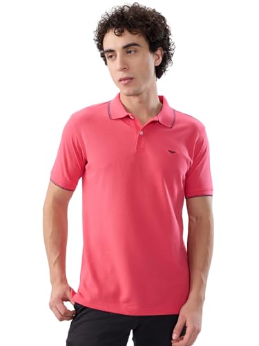 Image of Park Avenue Men Slim Fit Solid Pattern Cotton Polyester Blend Half Sleeve Polo Neck Casual T-Shirt