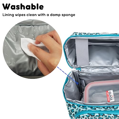 Image of J World Corey Kids Lunch Bag. Insulated Lunch-Box for Girls, Women, Mint Leopard