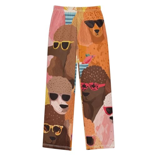 ZZXXB Poodles with Glasses Boys Long Pants Soft Trousers Elastic Waist Kids Lounge Bottoms with Pockets S-XL