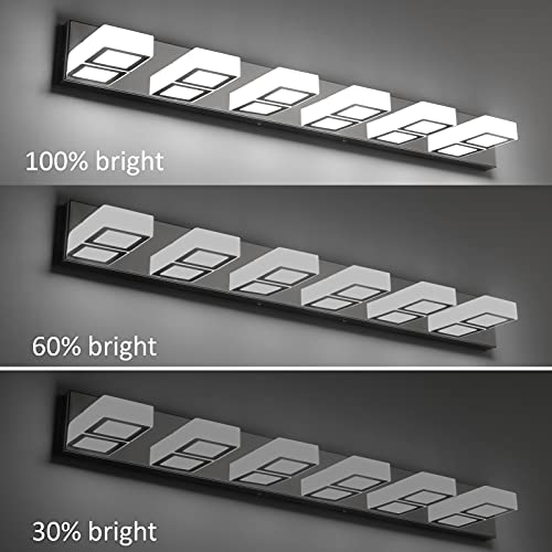 Image of Ralbay Modern Chrome Bathroom Vanity Lights Dimmable 6 Lights Acrylic Stainless Steel Modern LED Vanity Light Fixtures for Bathroom Lighting Dimmable 6000K Cool White Light