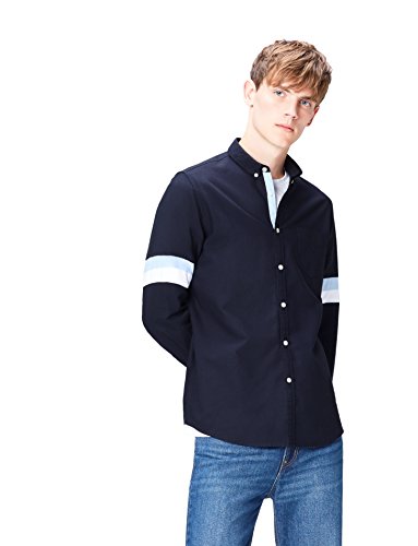 find. Hemd Herren Slim Fit mit Sportstreifen, Colour Blocking und Button Down-Kragen, Blau (Striped), 56 (Herstellergröße: XX-Large)