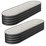 GarveeLife 2 Pcs 4.5x2x1.5ft Oval Raised Garden Bed,Galvanized Raised Beds,Open-Ended Base Metal Raised Planter Beds,Garden Bed Outdoor,Planter Raised Boxes for Vegetables, Flowers,Tool-Free Asse,Gray