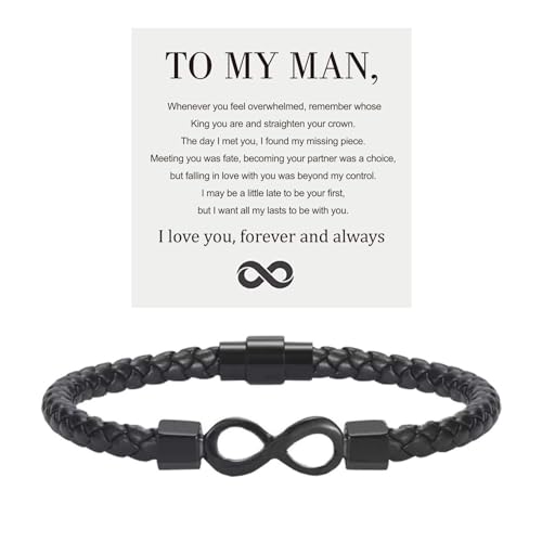 To My Man, Infinity Leather Bracelet Husband Gifts from WifeI Love You Forever and Always Bracelets Boyfriend Anniversary Birthday Christmas Fathers Gifts for Men Son Grandson
