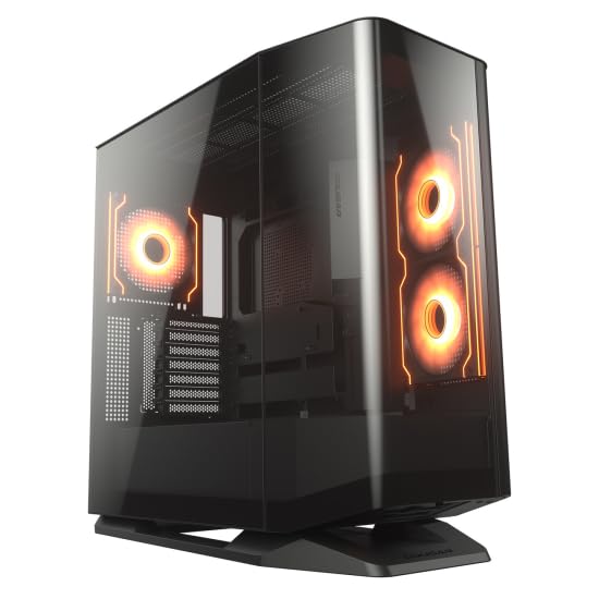 COUGAR FV270 RGB MidTower E-ATX Case, 420mm GPU Supported,Build-in ARGB PWM Fans,Breathe Streams,Prism of Light, RGB Hub,Filter Guard, Tool-Less Bracket, Center Stage,Cable Management (RGB, Black)