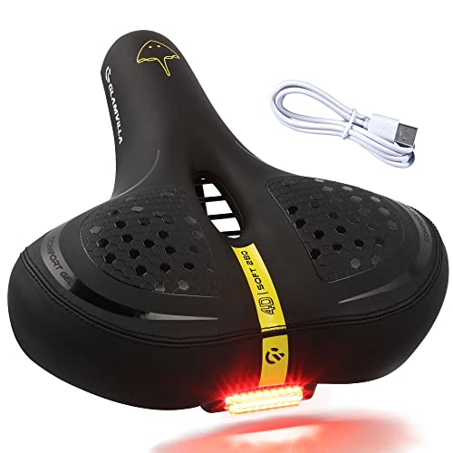 GLAMVILLA Wide Comfortable Bike Seat Road Bike Saddle with Taillight ...