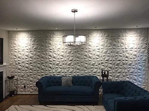 Image of 3D PVC Wall Panels - White Color Diamond Design Stone Style Wall Poster, Wallpaper, PVC for Bedrooms, Living Room, Kids Room Home Decor Stickers (50 x 55cm)