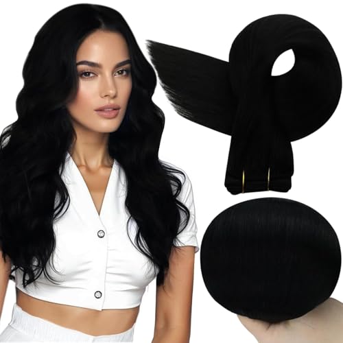 Full Shine Weft Hair Extensions Human Hair 18 Inch Color #1 Jet Black...