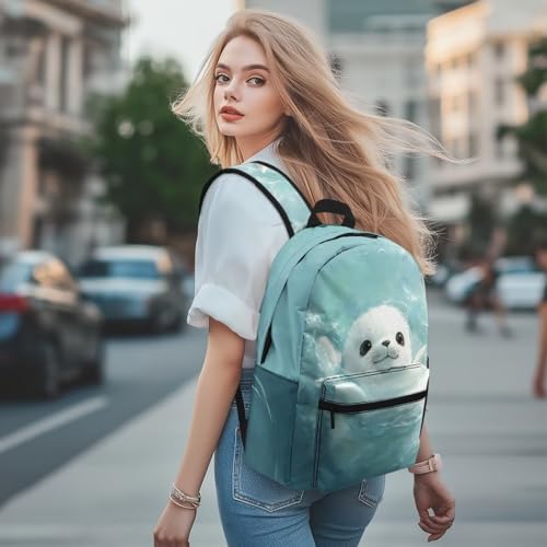 Cartoon Seal Backpack for School Kids 6-8 Ocean Theme School Backpack for Girls Kindergarten Preschool Large Capacity School Bag with Side Pockets Casual Bookbag for Travel4