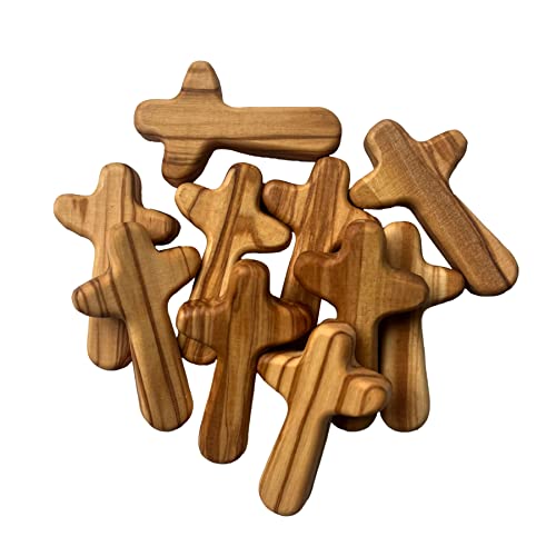 10PCS Small Olive Wood Crosses, Holding Cross, 2.56in Portable Prayer Cross