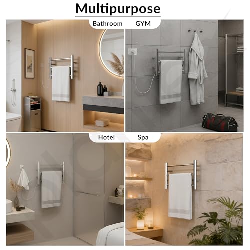 Image of Plantex Electric Heated Towel Rack for Bathroom /304 Grade Stainless Steel 3-Bar Wall Mounted Towel Warmer /Towel Bar /Fast Heating & Rust Proof - Pack of 1 (Chrome, 400mm X 300mm)