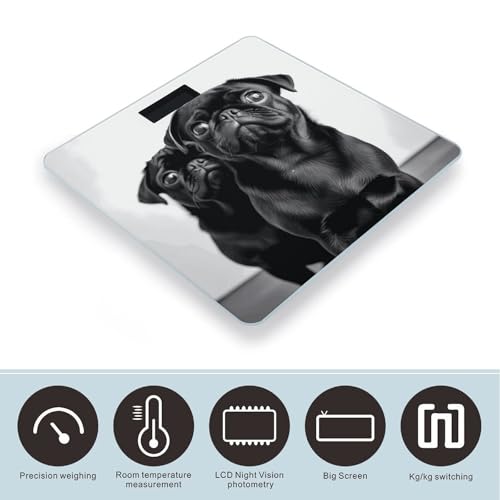 Báscula digital para peso corporal diseño perro pug negro miniatura 3