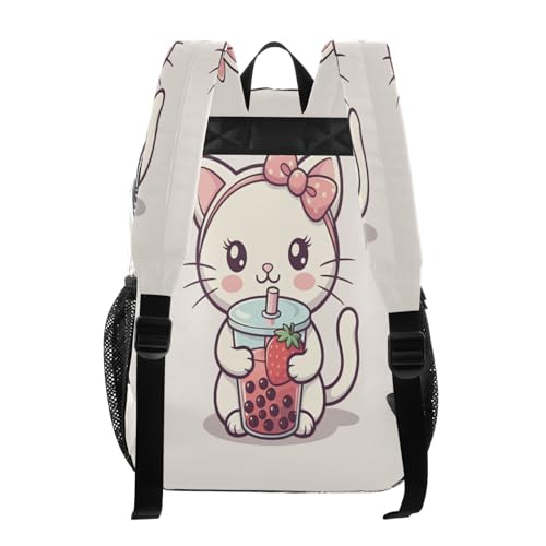 Bow Cat Drinking Milk Tea Clear Backpack with Back Print, Heavy Duty See Through Backpacks PVC Transparent Daypack for Travel Security3