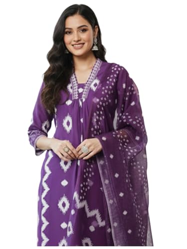 Kurta Anarkali en viscose anti-plis violet M tenue ethnique confortable