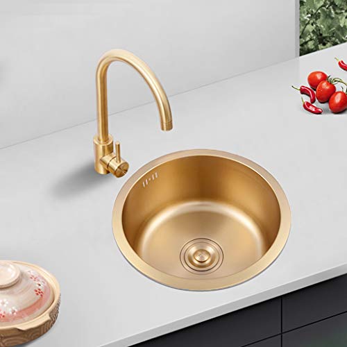 Bar Sinks Black Round Sink Kitchen Renovation Pool Round Single Sink With Hot And Cold Faucet Mixer Taps Washbasin Sink (Color : Gold, Size : 40 * 40Cm) #TOP1