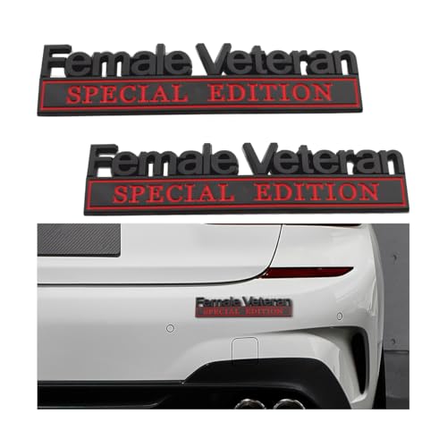 Bittwee Car Emblem, 2PCS Female Veteran Special Edition Letters Vehicle Decal, 3D Raised Metal Warrior Soldier Automotive Badge Sticker Accessories, Universal for SUV, Sedan, Truck (Black/Red)
