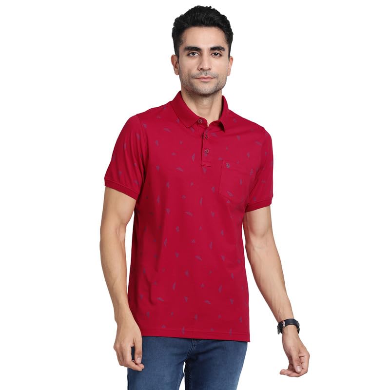 Image of Turtle Men Cotton Stretch Red Printed Polo Neck Casual T-Shirts