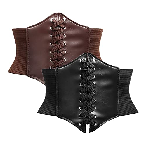 Exbrith 2 Pièces Ceinture Corset Rétro, Ceinture pour Femme à Lacets, Cuir Corset à Lacets Ceinture, Un Accessoire Indispensable pour les Robes, Manteaux, Pulls, Chemises, Vêtements de Tous les Jours Cover