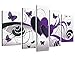 Wieco Art - Purple Love Butterfly 5 Panels Modern 100% Hand Painted Stretched and Framed Abstract Romance Artwork Oil Paintings on Canvas Wall Art Ready to Hang for Home Decor 5pcs/set