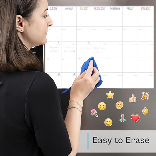 Image of WallDesign Daily Planner Monthly Calendar Whiteboard Fridge Magnet (16x12 Inch) - Dry Erase To Do List for Home, Family, Personal, Students - Organize & Complete Tasks On Time - Includes 3 Marker Pens