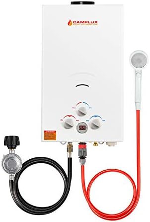 Tankless Water Heater, Camplux 2.64 GPM Outdoor Propane Gas Water Heater for Camping, BW264, White