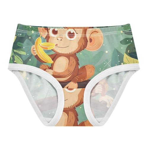 Cute Cartoon Monkey Green Panties for Girls, Toddler Girl Panties, Cotton Girls Underwear, 2–8 Years