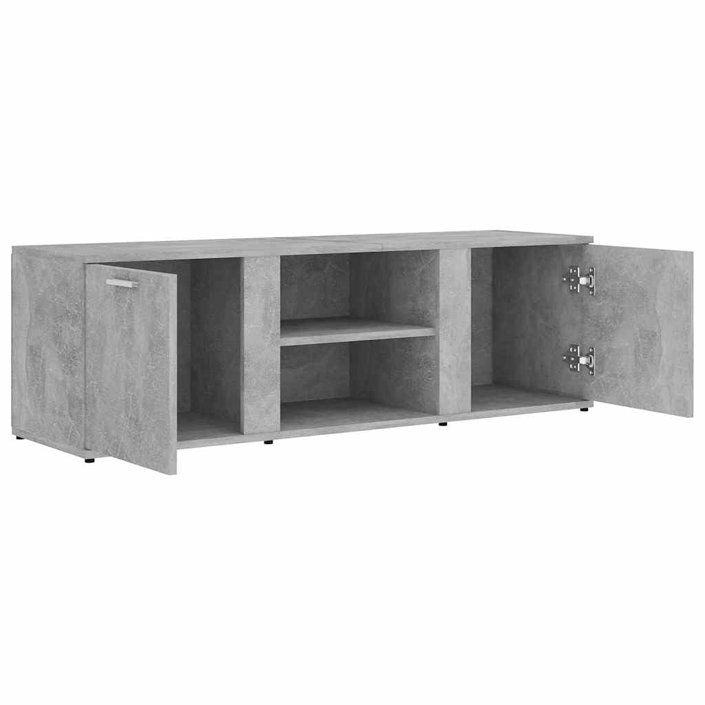 Mobile TV 120 x 34 x 37 cm, grigio cemento, con ante e ripiani aperti, in materiale a base di legno, per riporre dispositivi multimediali e riviste