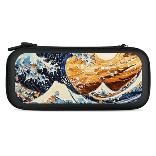 Japanese Sea Sun Waves Compatible with Switch Carrying Case Hard Travel Game Bag Pouch with 15 Games Accessories Black-style