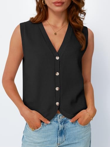 LILLUSORY Womens Fall Fashion Sweaters Vest Tops Knit Sleeveless Button Down V Neck Casual Clothes Trendy Outfits 20252