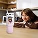 GABSHAIM Custom 40oz Gradient Pink Insulated Tumbler with Straw Lid, Smiling Bull Terrier Dog Pattern Travel Mug, Happiness Is Having A Dog Double-Sided Design, Leak-Proof, for Women