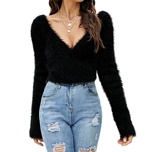 ALMAK Damen V-Ausschnitt Temperament Strickwaren Casuals und Atmungsaktiv Strickwaren Geschenk für Weihnachten Geburtstag Neujahr Cover