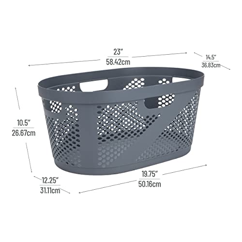 Mind Reader Basket Collection, Laundry Basket, 40 Liter (10Kg/22Lbs) Capacity, Cut Out Handles, Ventilated, Gray #TOP2