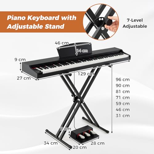 COSTWAY 88-Key Semi-Weighted Digital Piano with Stand & Pedals - Image 6