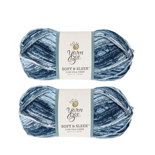 Image of Hobby Lobby Yarn Bee Soft & Sleek Yarn, 906 Denim Blues, Set of 2 | 4 Medium Weight, 100% Low Pill Acrylic, 186 Yards Per Skien