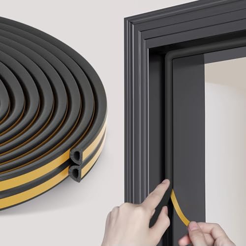 32.8 Ft Weather Stripping Door Seal Strip Self Adhesive Door Soundproofing D Shaped Weatherstripping for Door Frame/Window Black 3/8 W 1/4 T