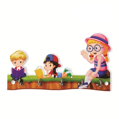 Image of KNP Kids Wall Organiser, Acrylic, Cartoon Theme, 5 Stainless Steel Hook, Weather Proof and Anti-Rust, Wall Mounted Key Holder (3cartoon 2)