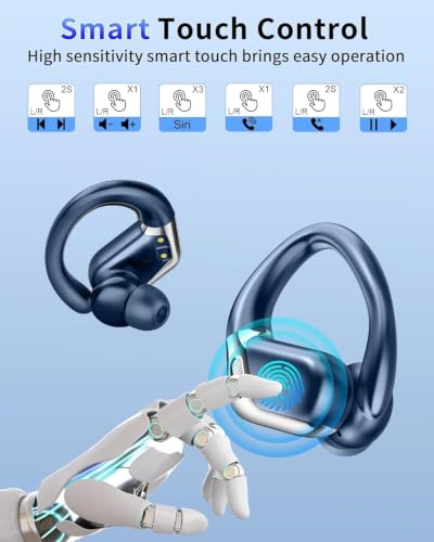 Image of Matast Wireless Earbuds, Bluetooth 5.4 Headphones Sport, 75H Deep Bass Sound Over Ear Buds with 4 ENC Noise Cancelling Mic, Dual LED Display, IP7 Waterproof Earphones with Earhook for Workout, Green