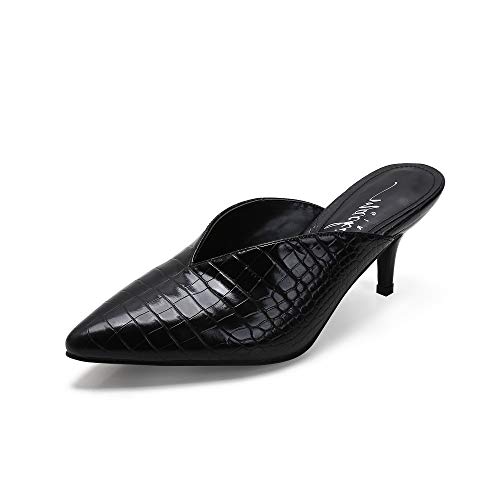 MACKIN J G224-1 Women's Pointed Toe Slip on Kitten Heel Mules Low Heel Pumps (8.5, Black Snake)