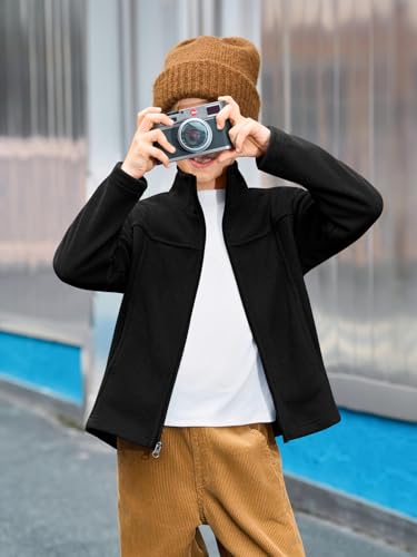 Haloumoning Boys Zip Up Fleece Jacket Kids Lightweight Outerwear Long Sleeve Mock Neck Coat with Pockets 5-14Y2