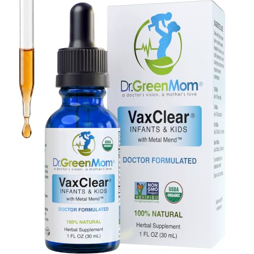Image of Dr. Green Mom Organic VaxClear with Metal Mend, Herbal Heavy Metal Detox Drops for Kids and Infants with Chlorella, Turmeric, Cilantro and Milk Thistle to Cleanse and Support Immune Response