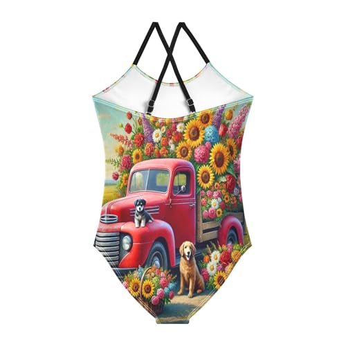 Flower Truck Dogs Bathing Suits for Girls Kids Swimsuits Swimwear Summer Beach One Piece Swimsuits2