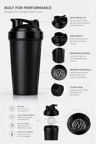 Image of 750ml Gym Protein Shaker Bottle Black | Leakproof BPA Free Sports Mixer Bottle for Protein Shake & Workout Use